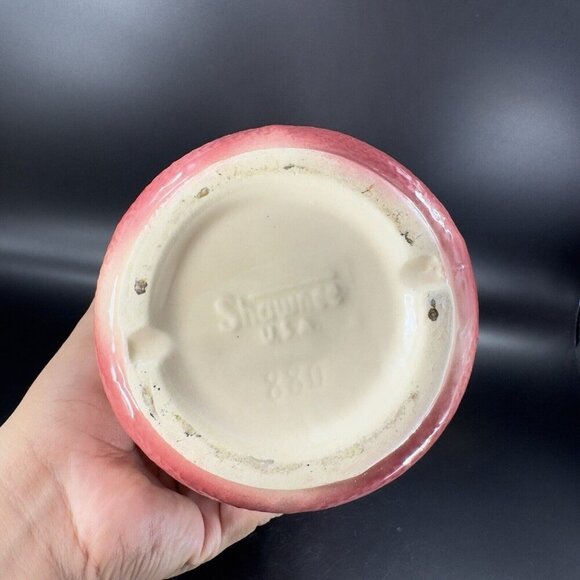 Shawnee USA Pottery Coral Pink Burlap Pinched Vase Tall Pottery Vessel Vase Vtg - Picture 8 of 16